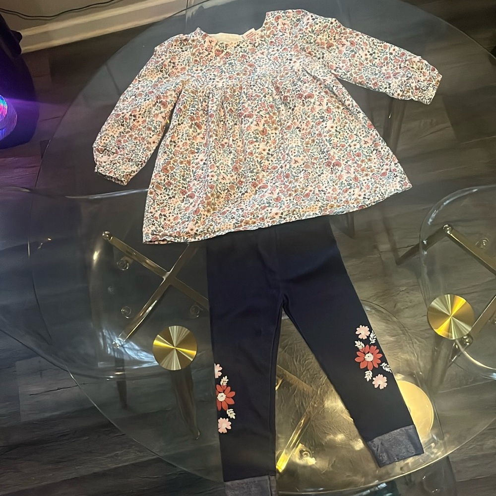 Toddler 3T girl boho floral dress with leggings set